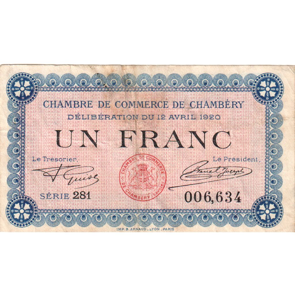 France, 1 Franc, 1920-04-12, Série 281 006,634, VF(30-35), Pirot:44-14