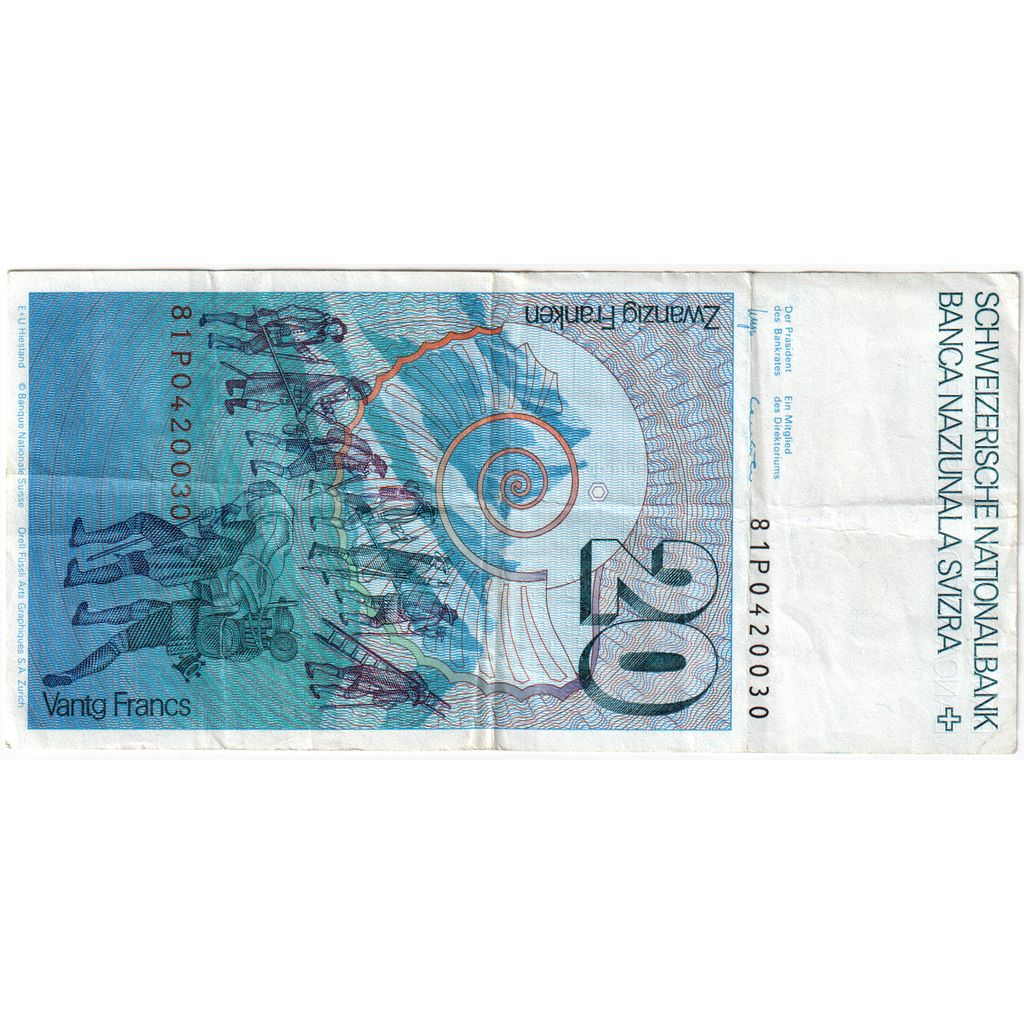 Switzerland, 20 Franken, 1986, KM #55f, VF(30-35), 86M0486650