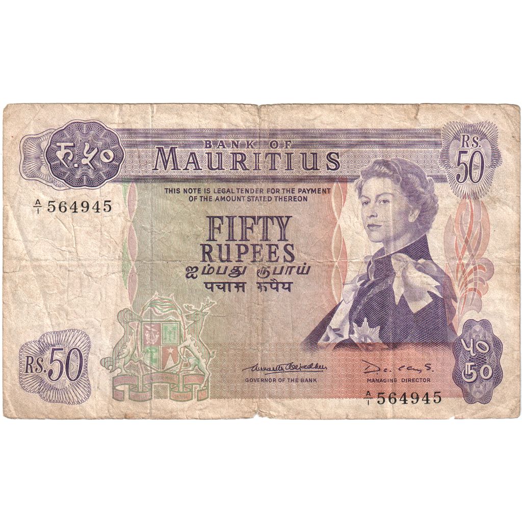 Mauritius, 50 Rupees, 1967, KM #33c, VF(20-25), A/5 735296