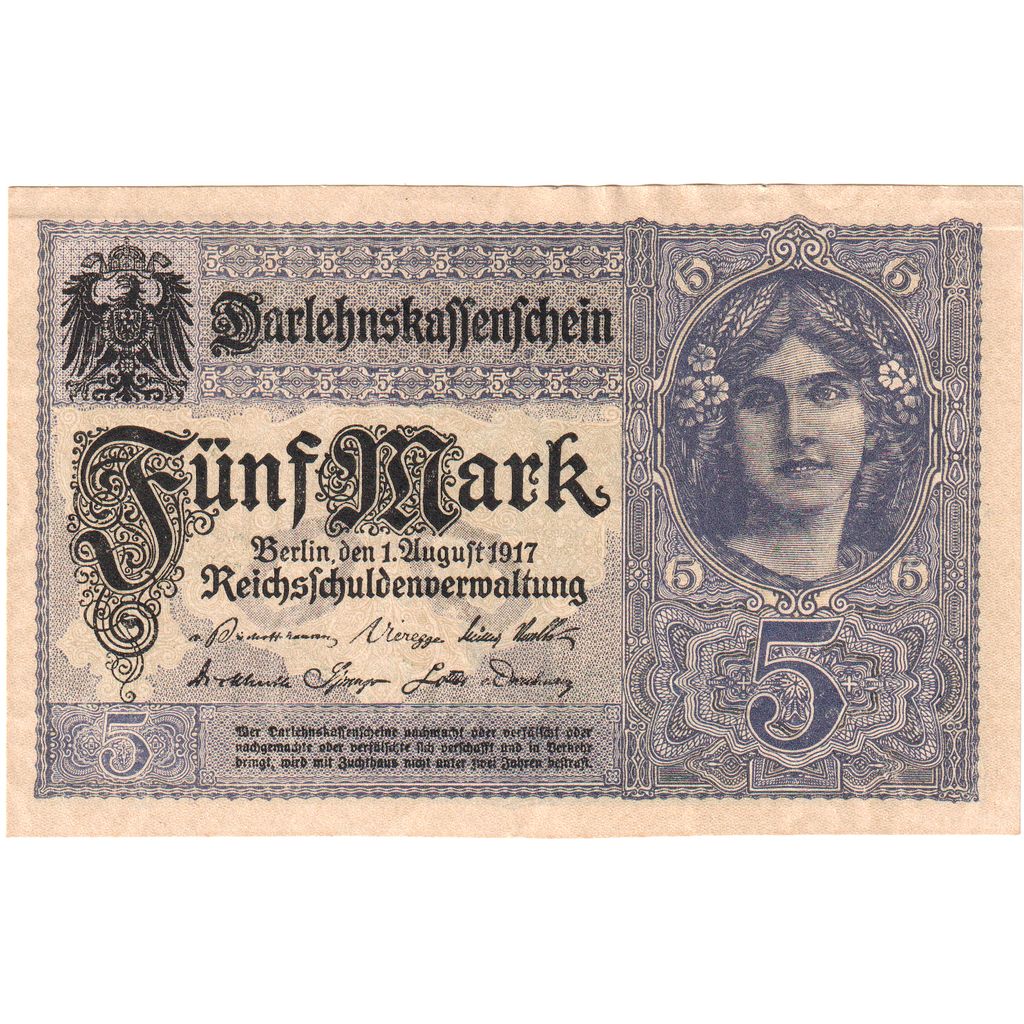 Alemanha, 5 Mark, 1917-08-01, AU(50-53)
