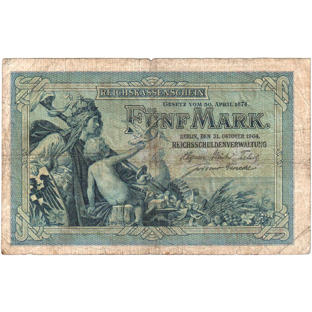 Niemcy, 5 Mark, 1904-10-31, VG(8-10)