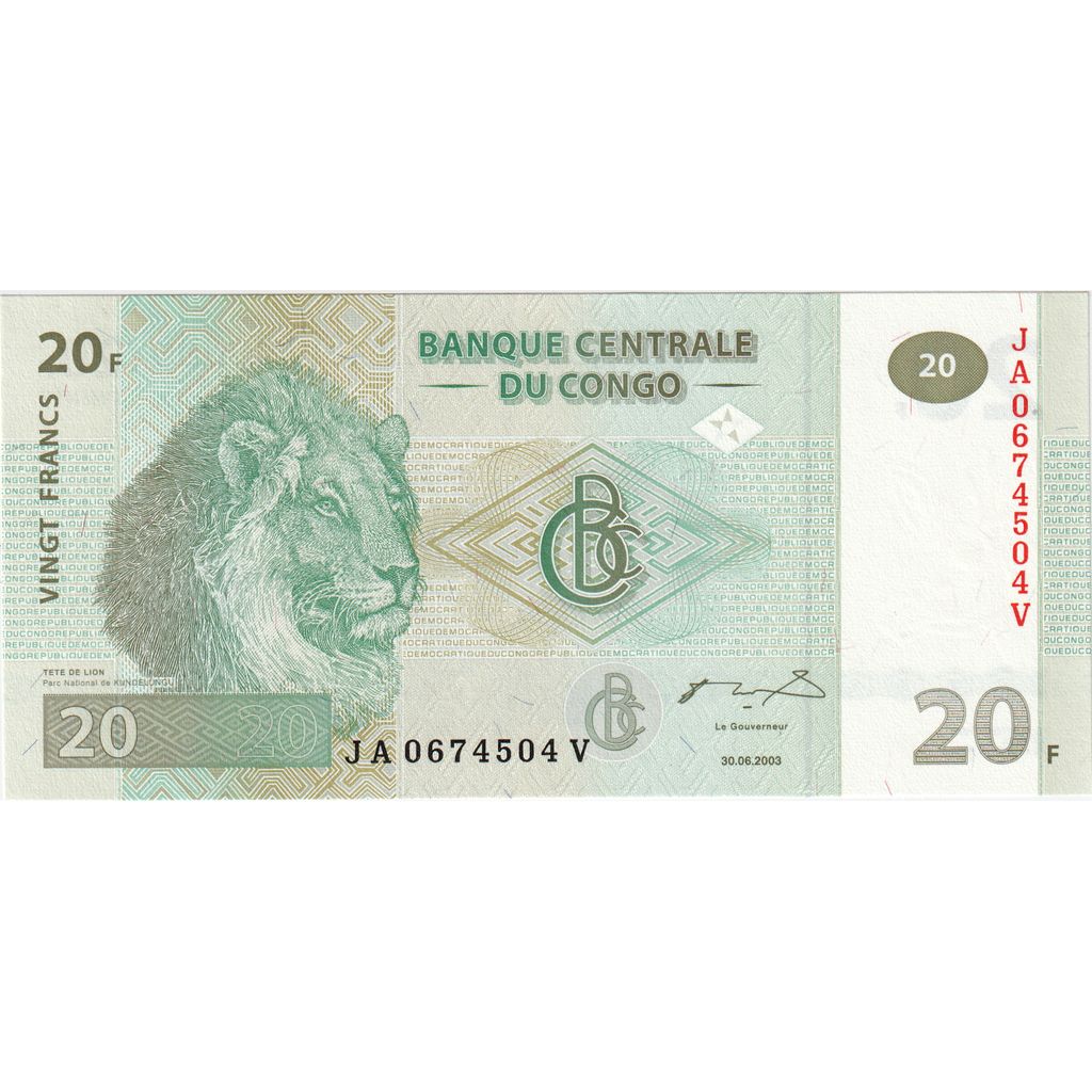Banconote, Repubblica Democratica del Congo, 20 Francs, 2003, 2003-06-30, FDS