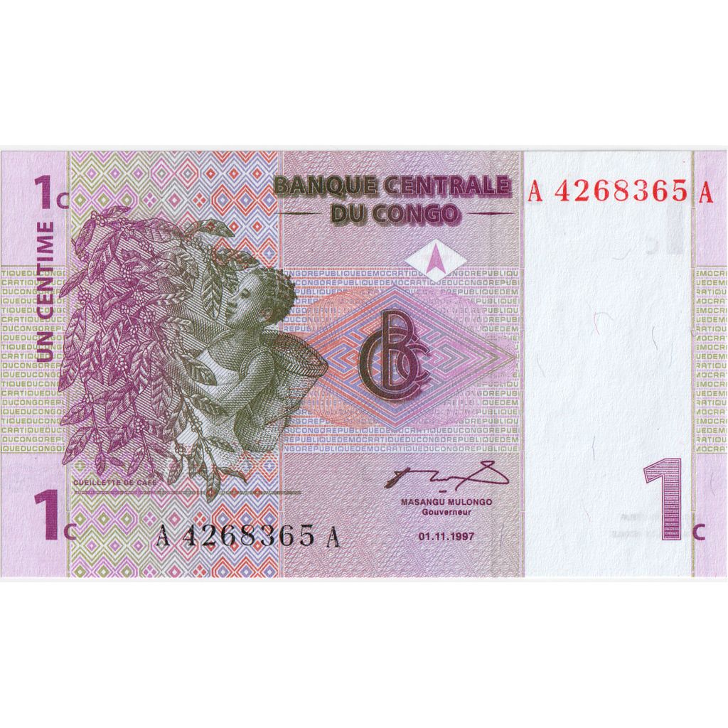 República Democrática do Congo, 1 Centime, 1997-11-01, UNC(65-70)