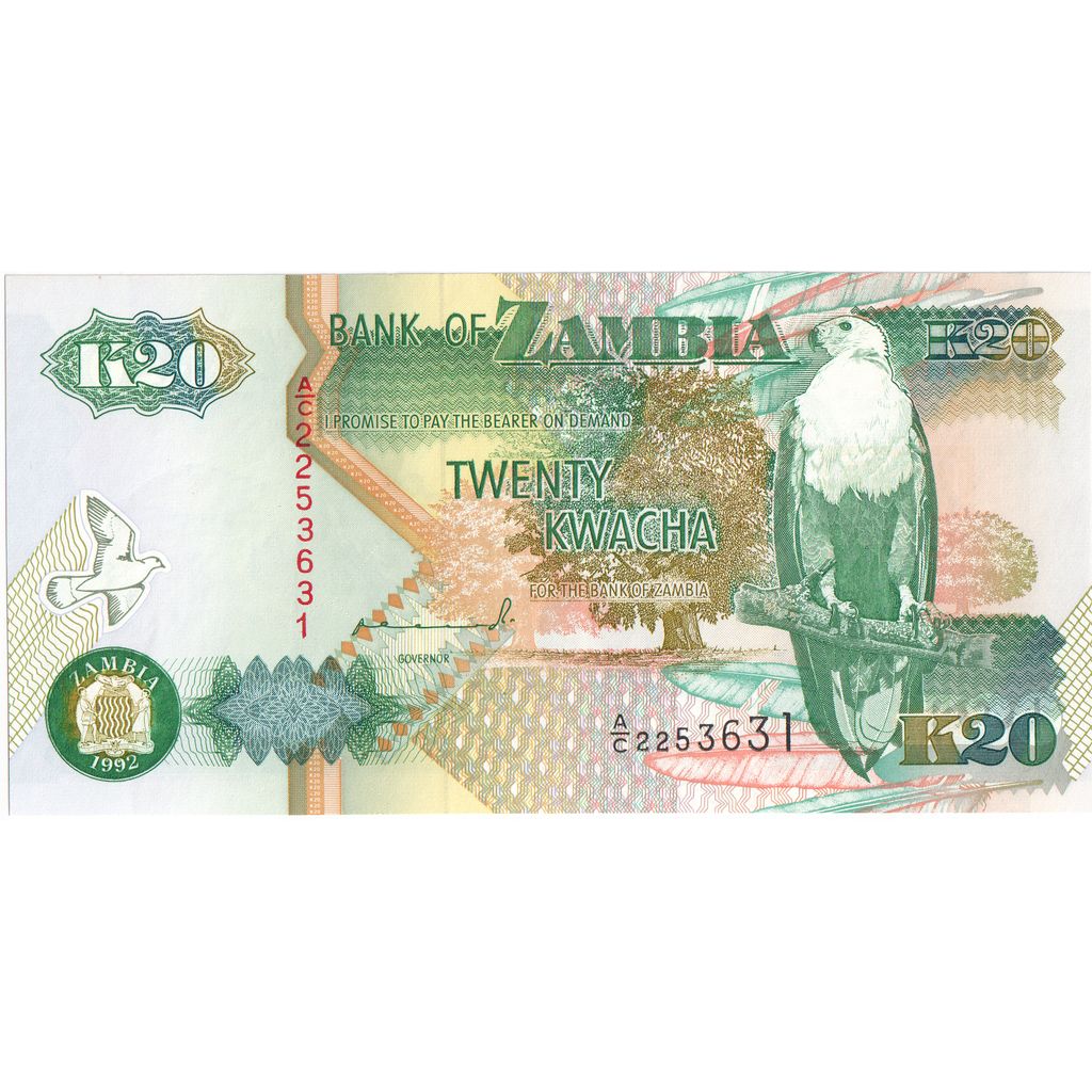 Billet, Zambie, 20 Kwacha, 1992-1996, 1992, KM:36a, NEUF