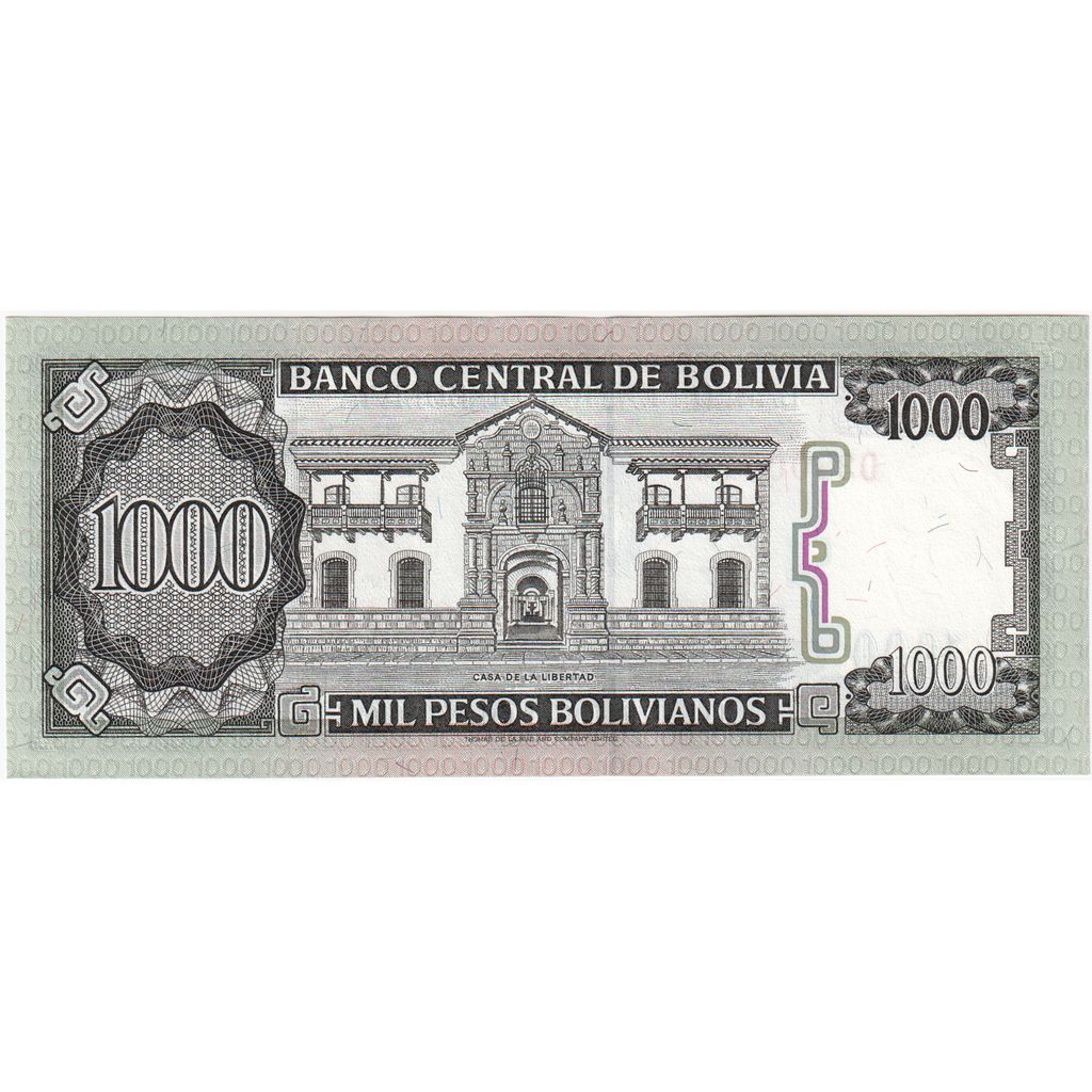 Bolívia, 1000 Pesos Bolivianos, 1982-06-25, EF(40-45)