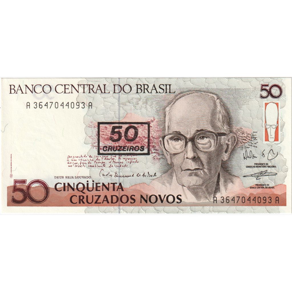 Brésil, 50 Cruzeiros on 50 Cruzados Novos, UNdated (1990), SPL