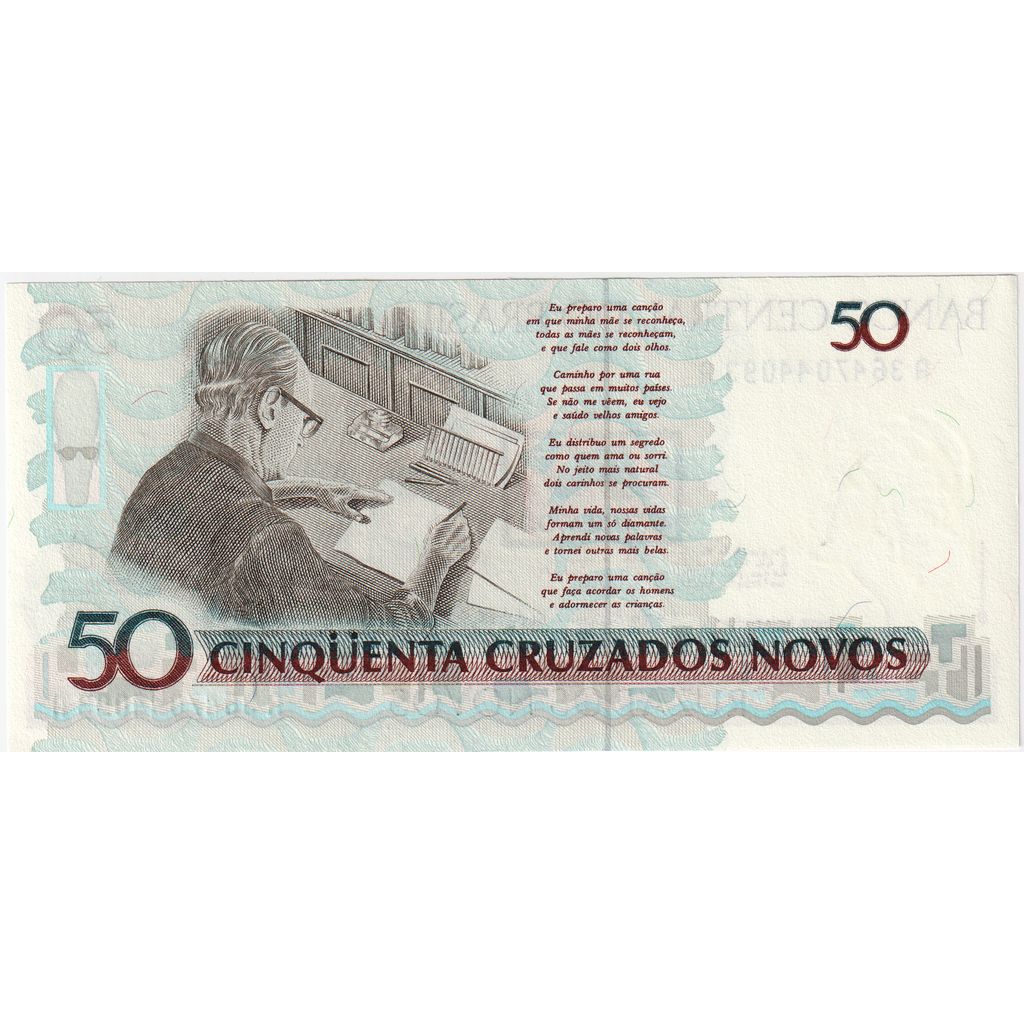Brésil, 50 Cruzeiros on 50 Cruzados Novos, UNdated (1990), SPL