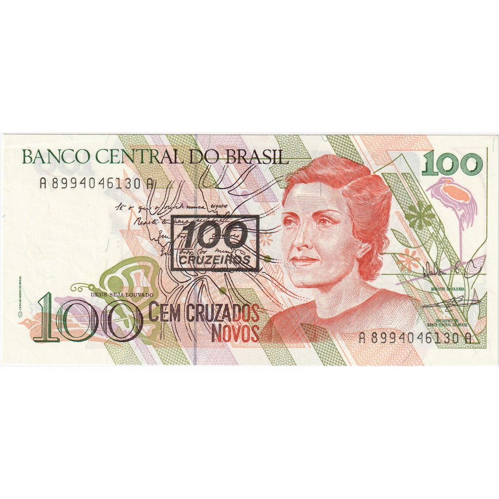 Brazil, 100 Cruzeiros on 100 Cruzados Novos, UNC(65-70)