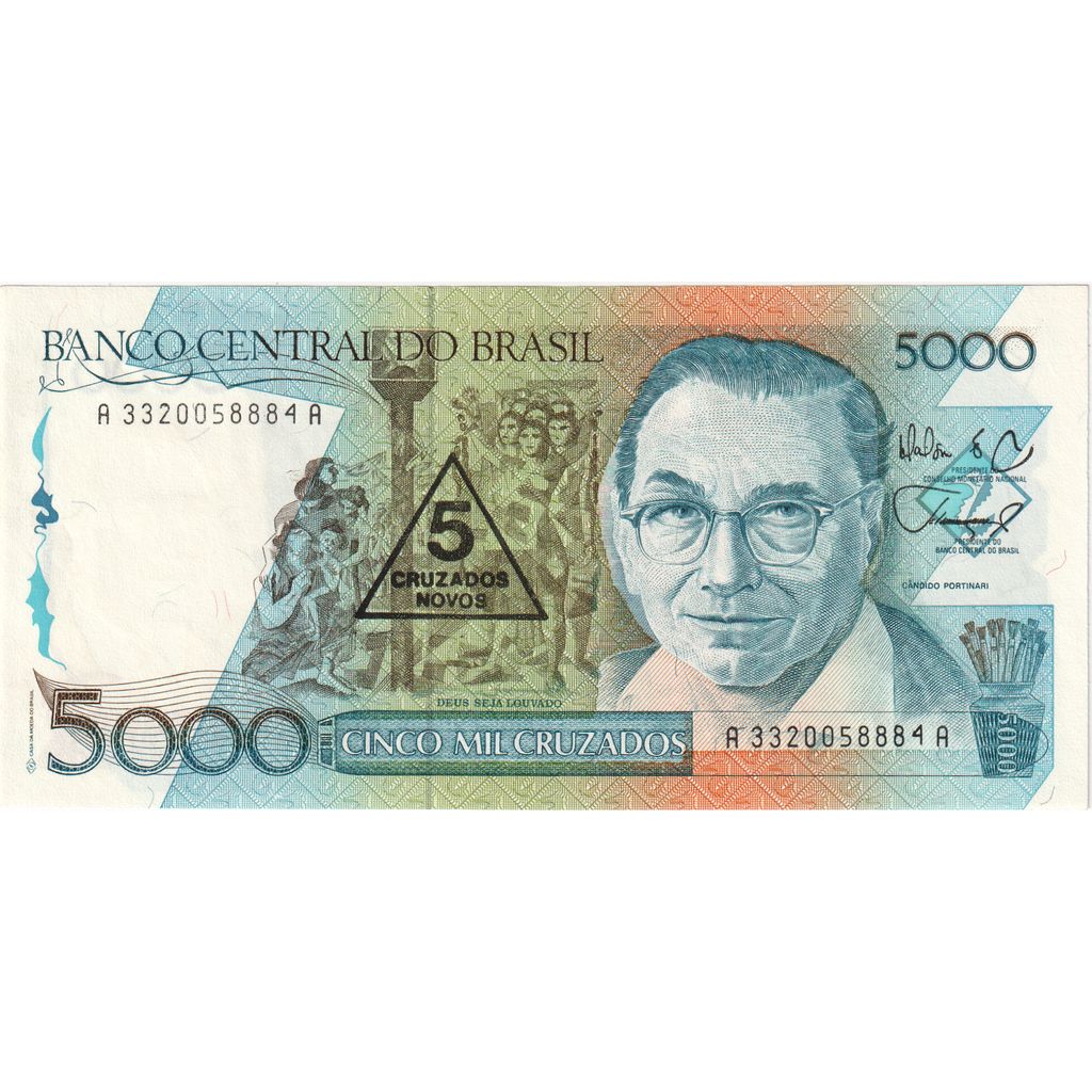 Brésil, 5 Cruzados Novos on 5000 Cruzados, TTB