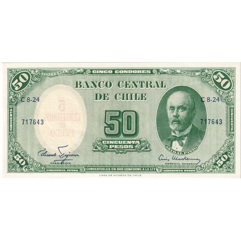 Chile, 5 Centesimos on 50 Pesos, UNC(63)