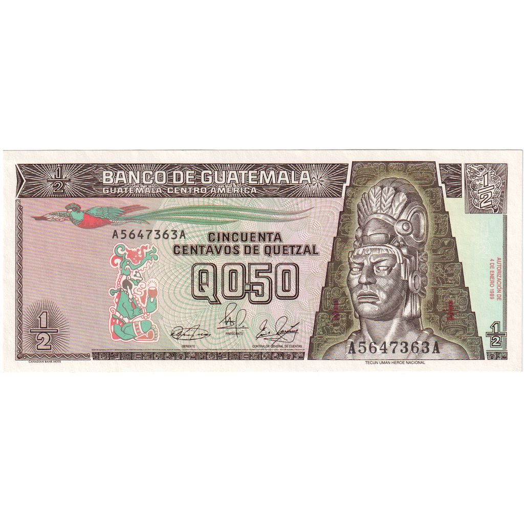 Guatemala, 1/2 Quetzal, 1989, UNC(65-70)