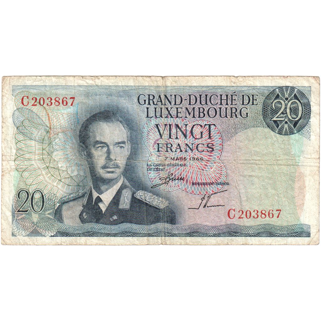 Luxemburgo, 20 Francs, 1966-03-07, BC+