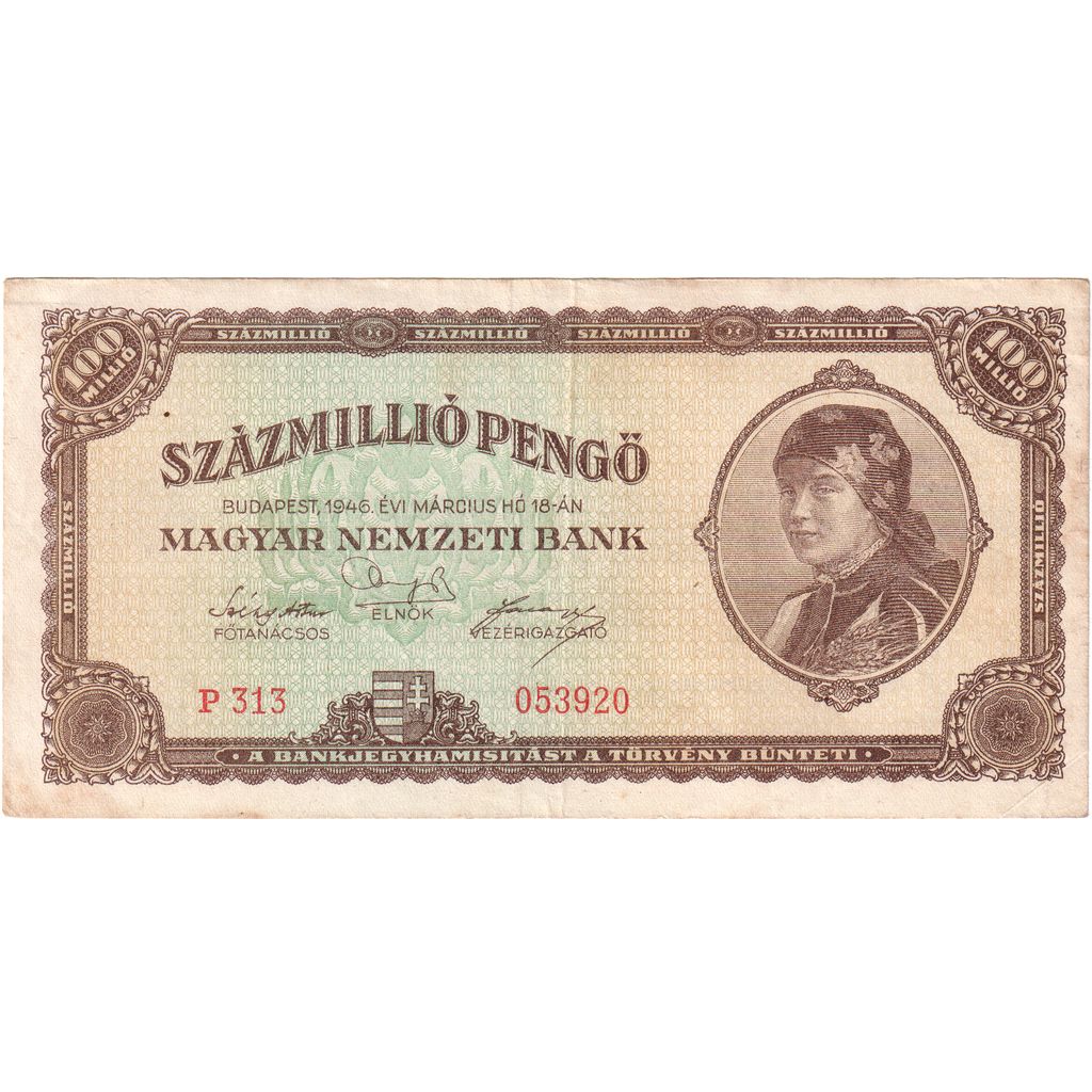 Hungary, 100,000,000 Pengö, EF(40-45)
