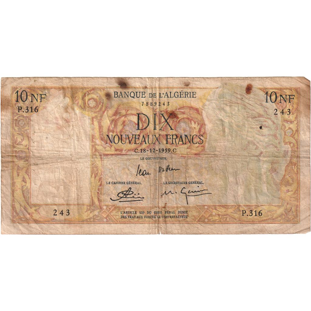 Algeria, 10 Nouveaux Francs, 1961-02-10, B