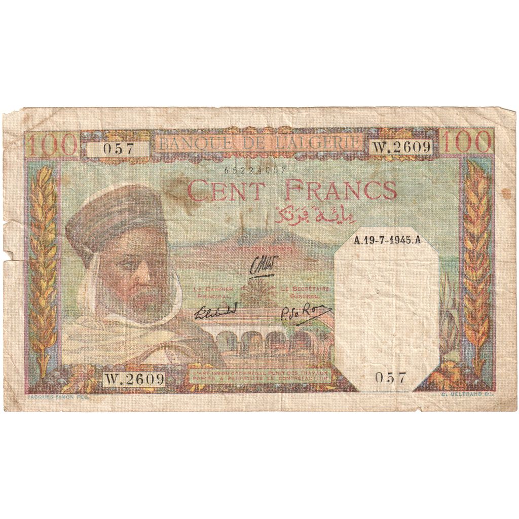 Algieria, 100 Francs, 1945-07-20, VG(8-10)