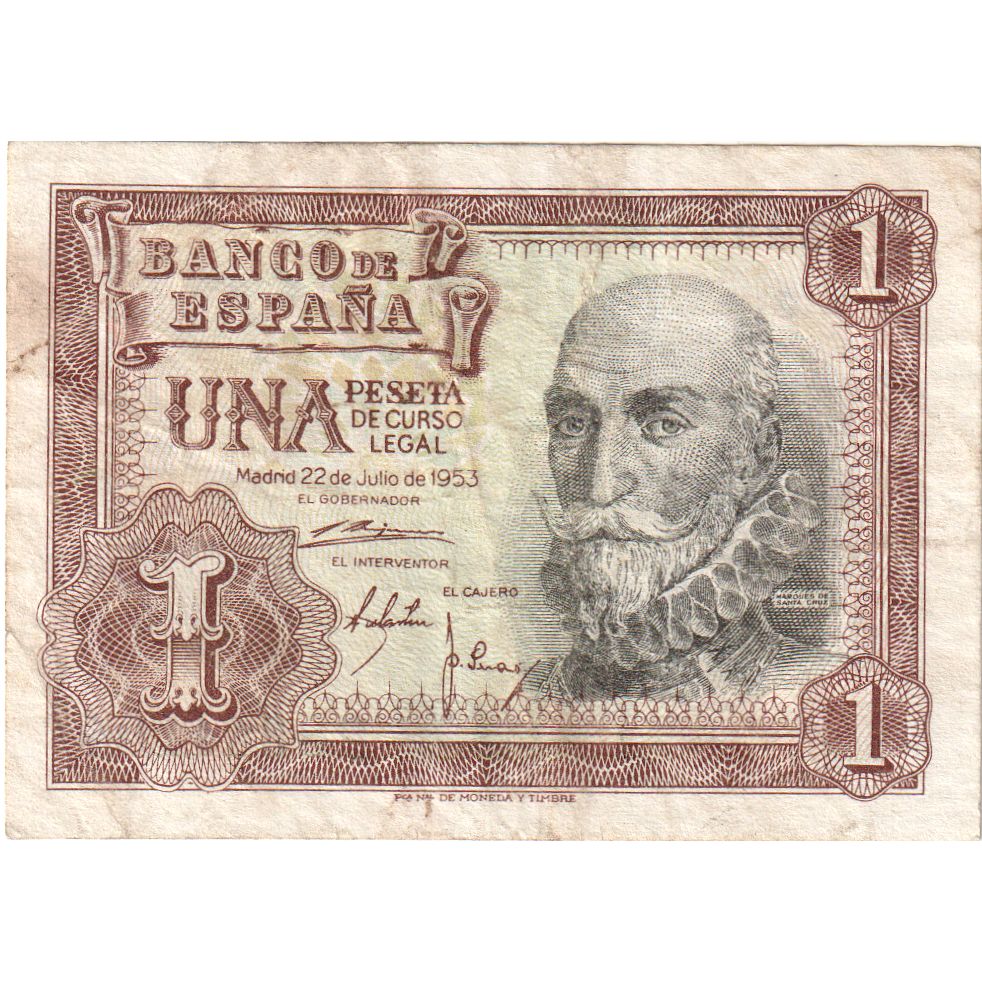 Spain, 1 Peseta, 1953-07-22, EF(40-45)