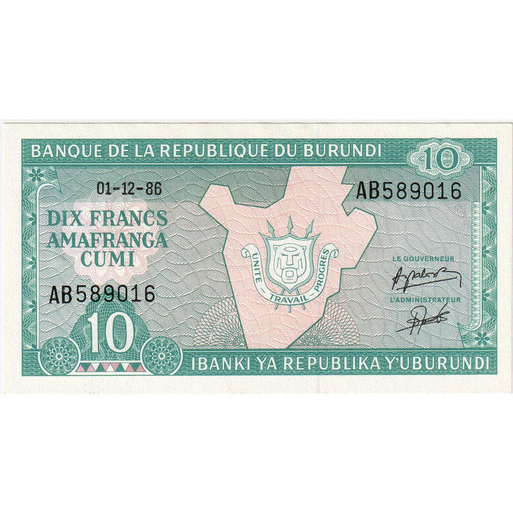 Burundi, 10 Francs, 01-12-86, NEUF