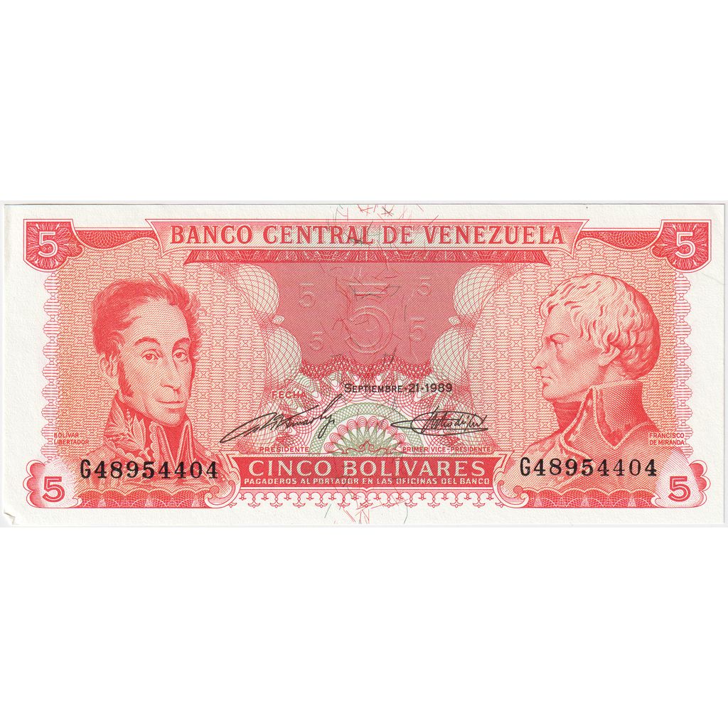 Venezuela, 5 Bolivares, 1989-09-21, F(12-15)