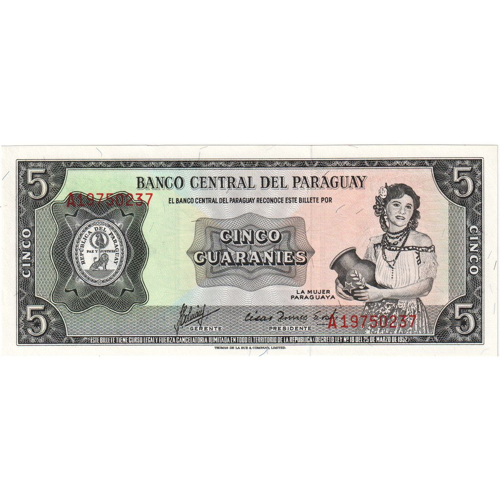 Paraguay, 5 Guaranies, 1952, SPL