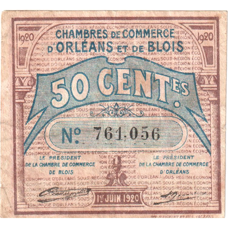Geldschein, Frankreich, Orléans et Blois, 50 Centimes, 1920, SS, Pirot:96-1