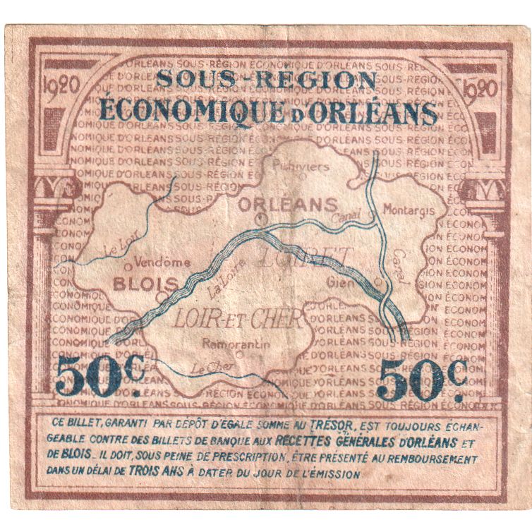 Geldschein, Frankreich, Orléans et Blois, 50 Centimes, 1920, SS, Pirot:96-1