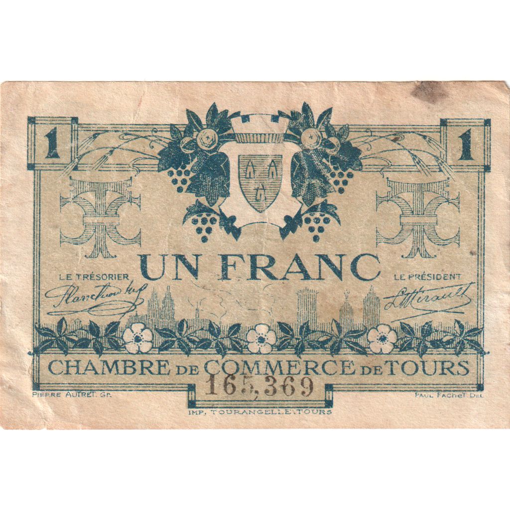 Francia, Tours, 1 Franc, 1920-05-08, 304,520, MB+, Pirot:123-4