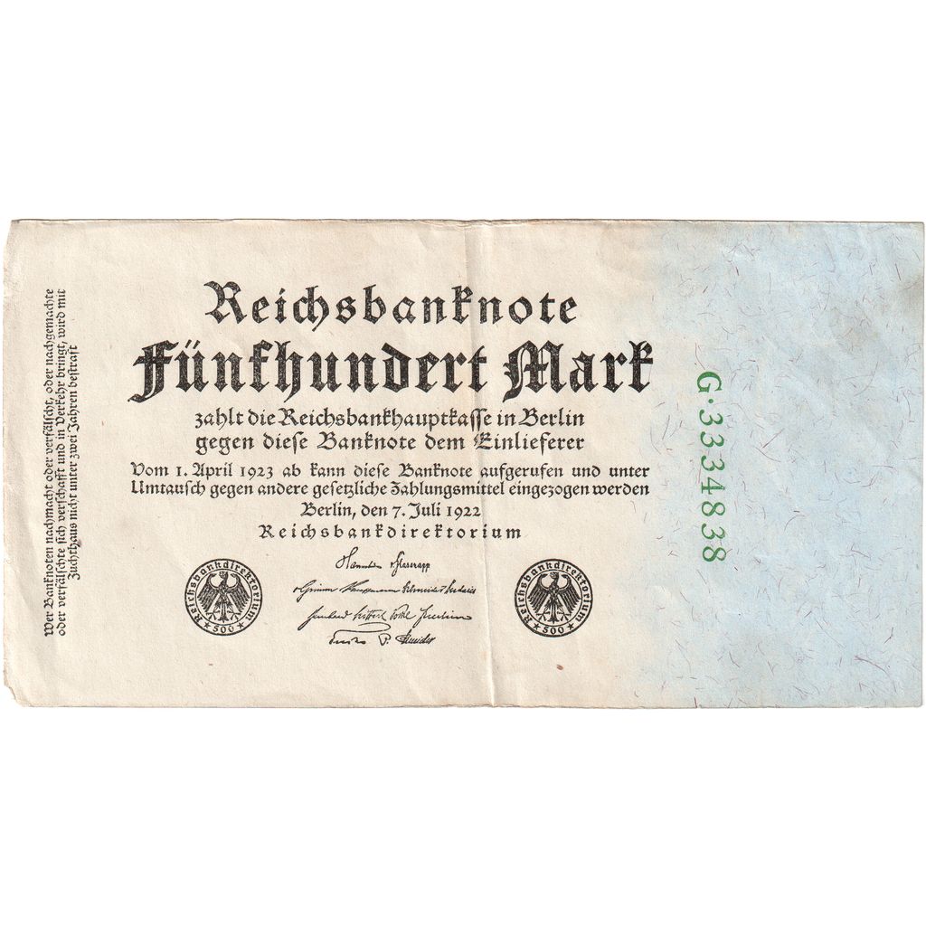 Germany, 500 Mark, 1922-07-07, VF(30-35)