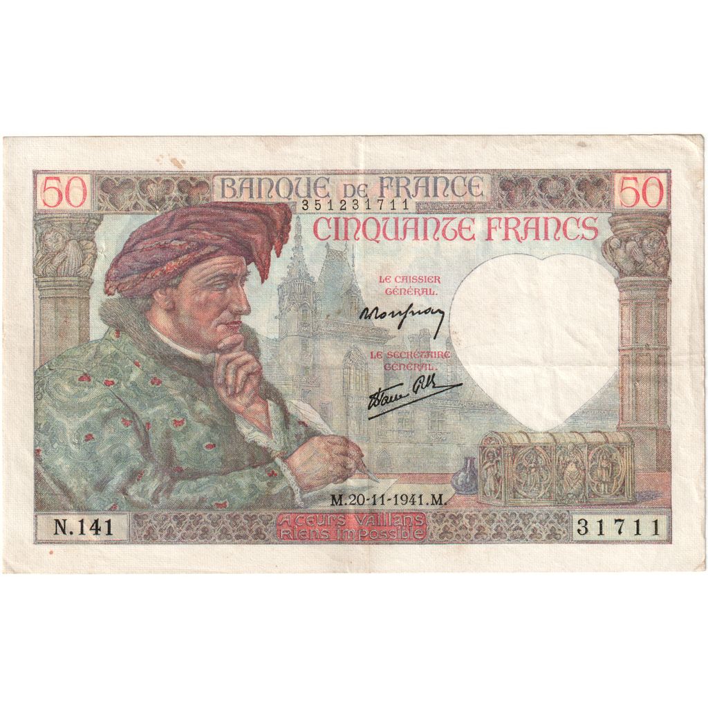 France, 50 Francs, Jacques Coeur, 1941-02-13, N.141, AU(50-53)