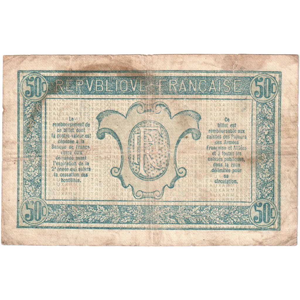 Francia, 50 Centimes, 1917-1919 Army Treasury, B, BC