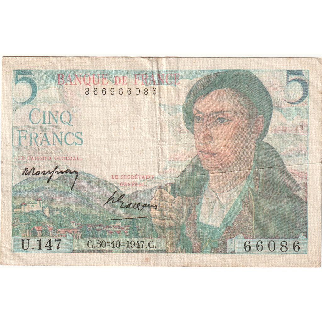 France, 5 Francs, Berger, 1943-07-22, U.147, TB