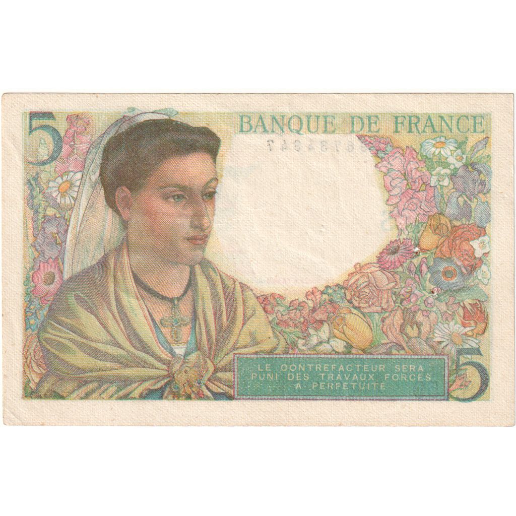 France, 5 Francs, Berger, 1943-07-22, S.159, AU(55-58)