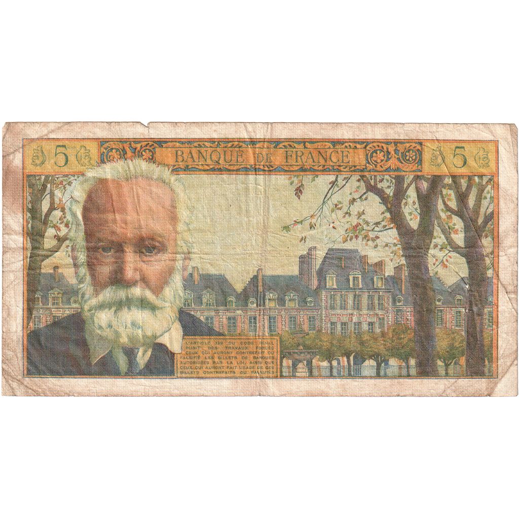 France, 5 Nouveaux Francs, Victor Hugo, 1965-02-04, T.125, VF(20-25)
