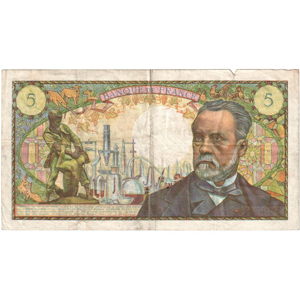 France, 5 Francs, Pasteur, 1970-01-08, P.75, VF(20-25)