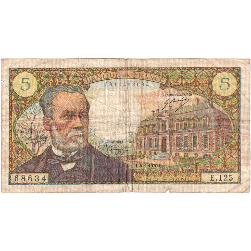 France, 5 Francs, Pasteur, 1970-01-08, E.125, TB