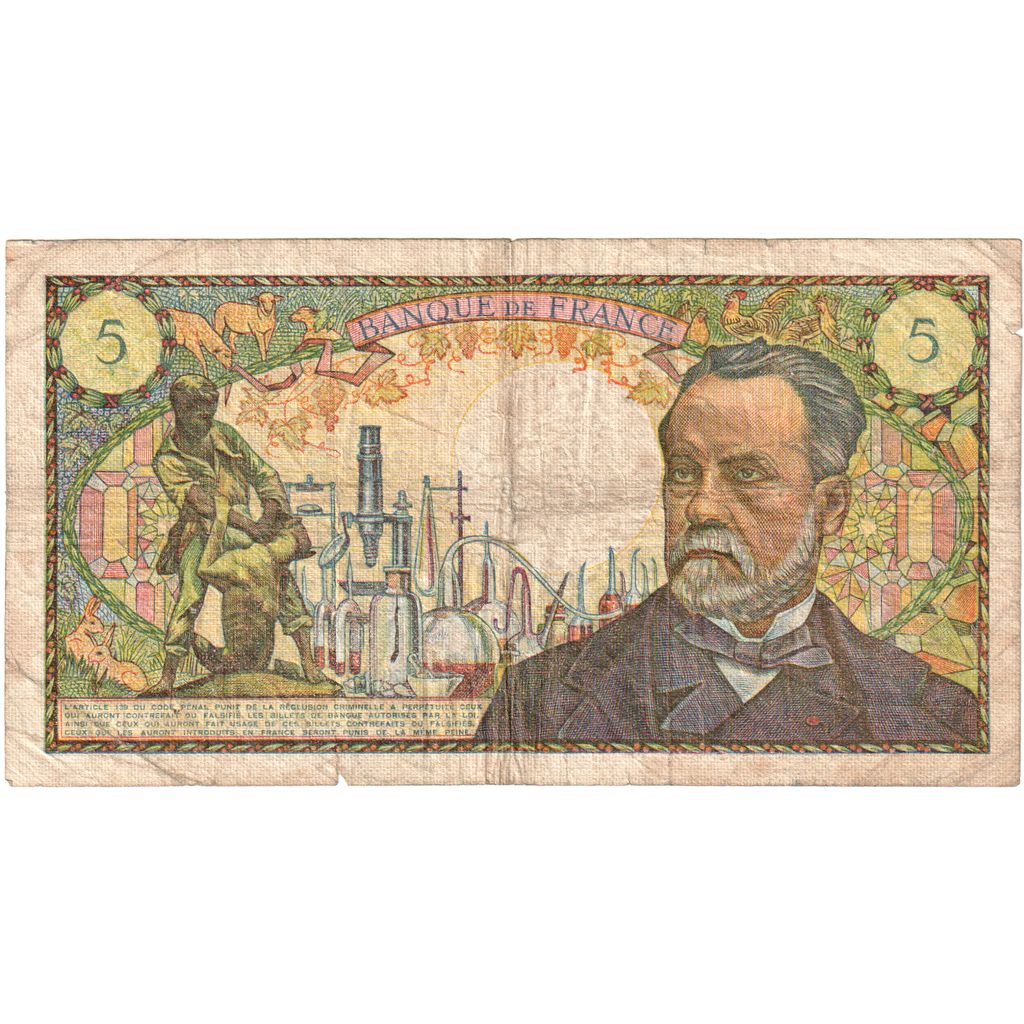 France, 5 Francs, Pasteur, 1970-01-08, E.125, TB