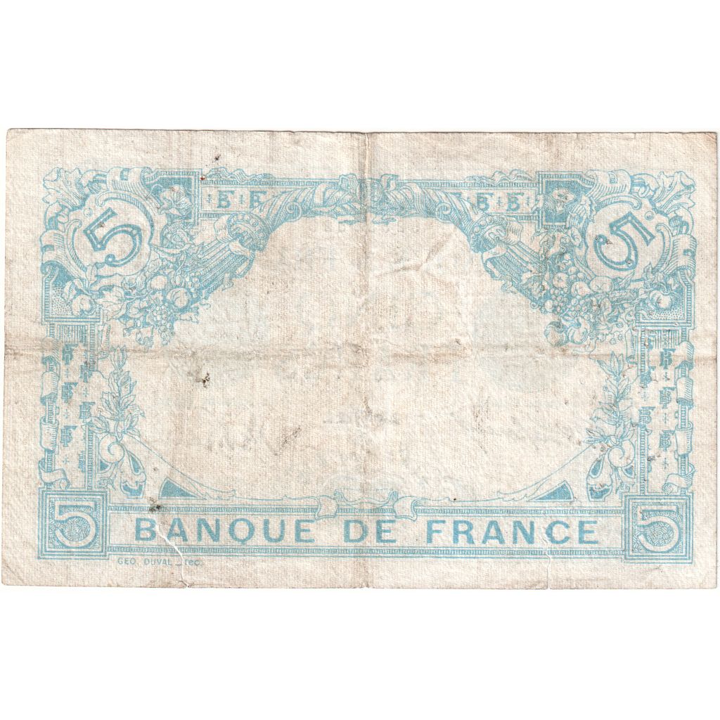 France, 5 Francs, Bleu, 1916-09-18, V.2093, TB+