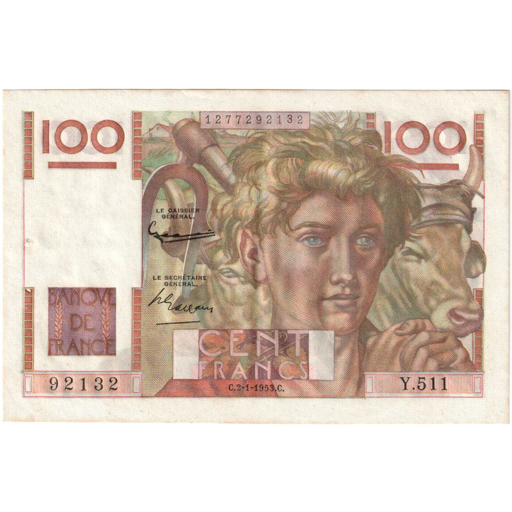 Francia, 100 Francs, Jeune Paysan, 1954-04-01, Y.511, SPL-