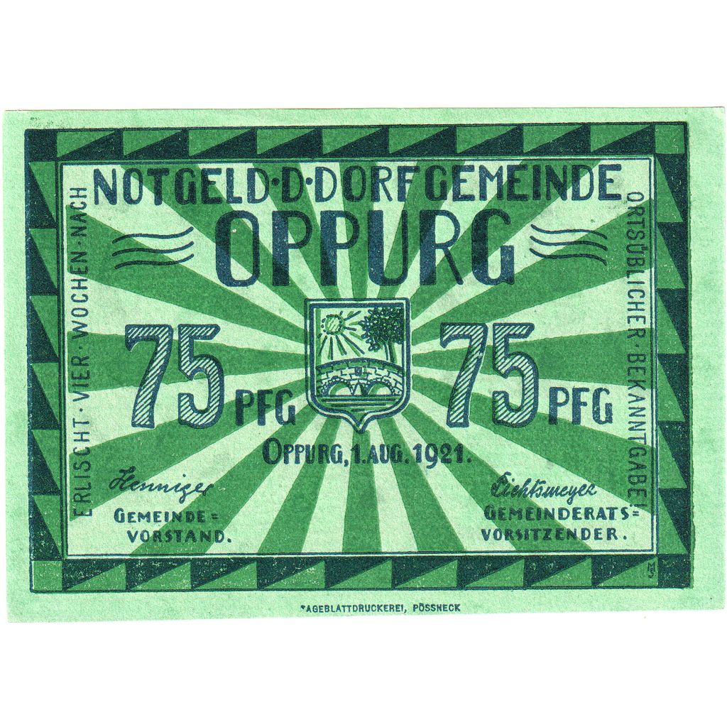 Geldschein, Deutschland, Oppurg, 75 Pfennig, paysage, 1921, 1921-08-01, UNZ-