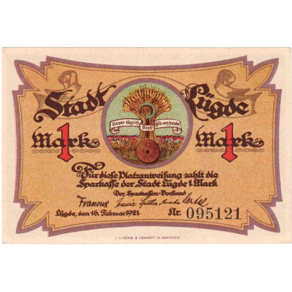 Germany, Lüdge, 1 Mark, 1921-02-16, 075822, UNC(63)