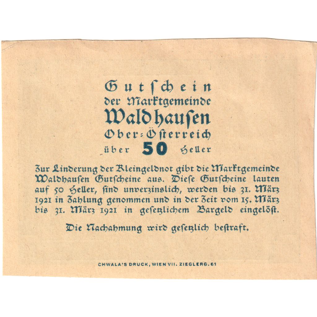 Oostenrijk, Waldhausen, 50 Heller, 1920-03-31, SPL
