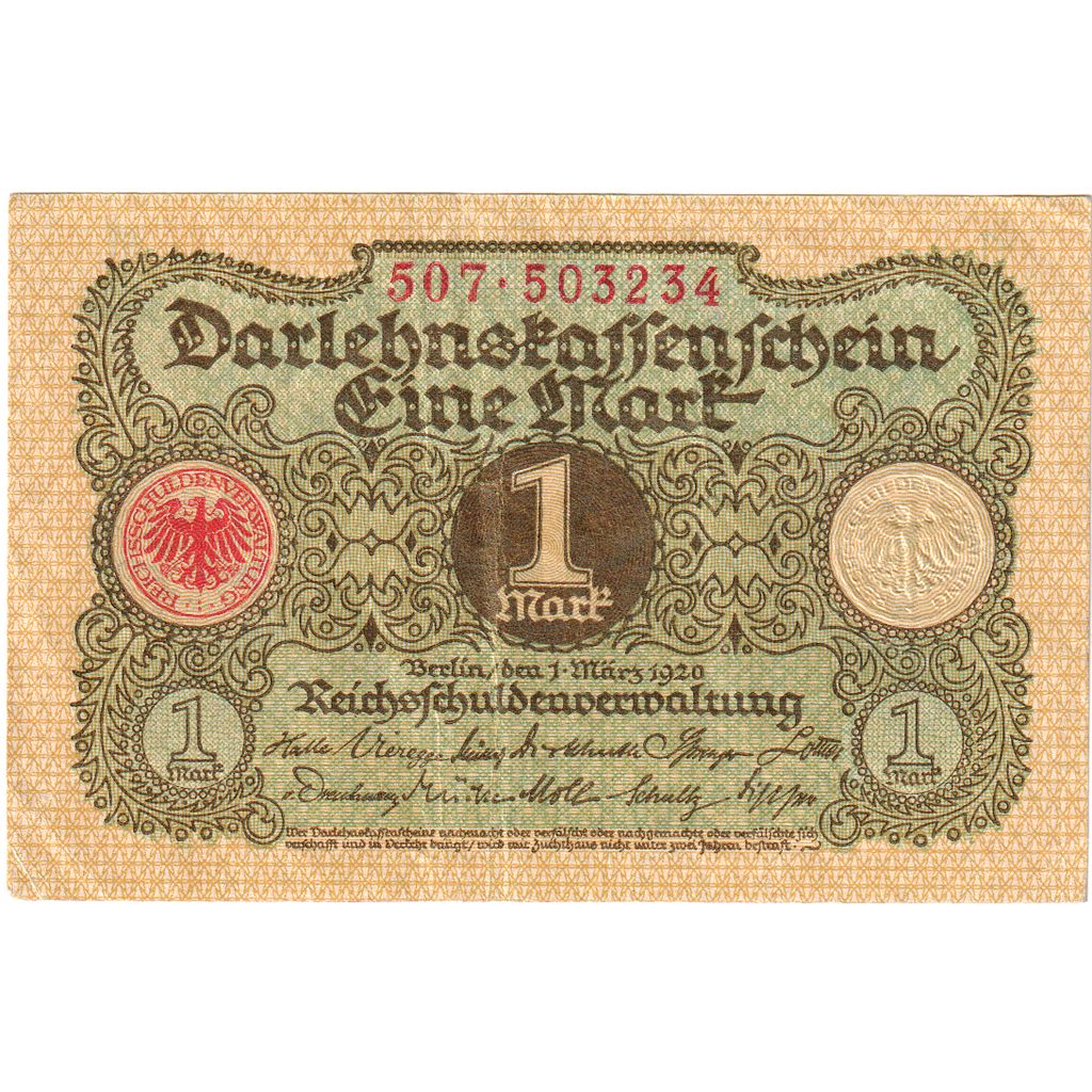 Niemcy, Darlehnskassenschein (State Loan Currency Note), 1 Mark, 1920-03-01