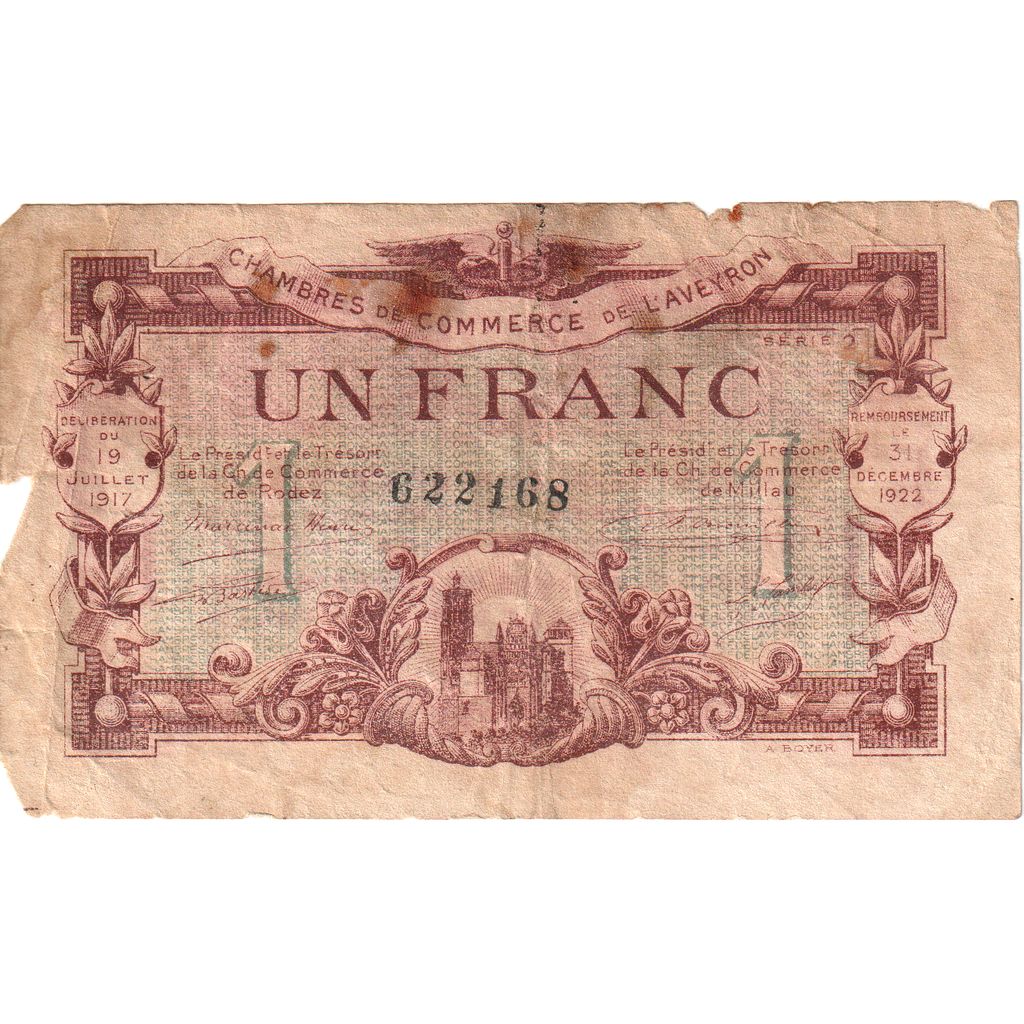 France, 1 Franc, 1915-03-12, 290153, VF(20-25), Pirot:108-9