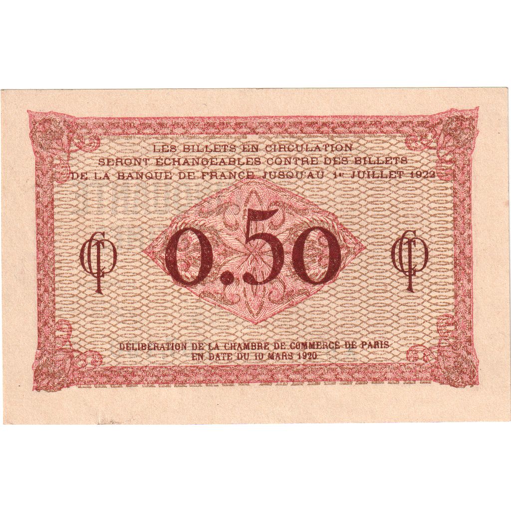 France, 50 Centimes, Other, 1920-03-10, A.81, PARIS, EF(40-45)