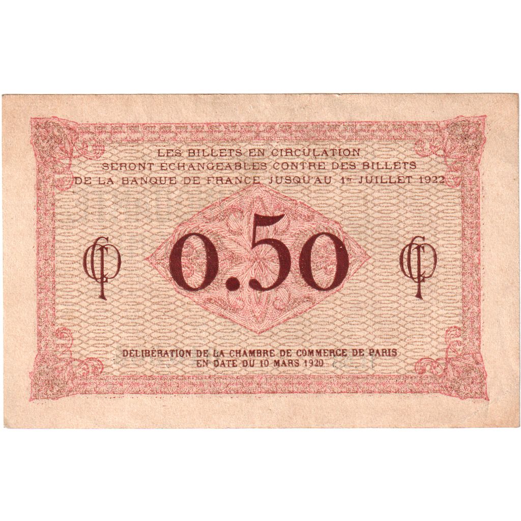 France, 50 Centimes, Other, 1920-03-10, A.81, PARIS, UNC(65-70)