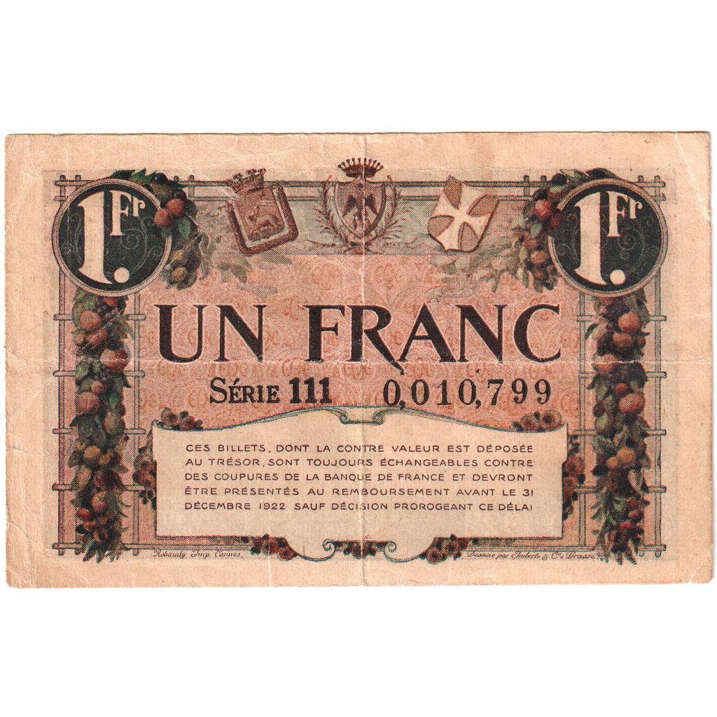 France, 1 Franc, 1920-04-30, Série 111 0,010,799, UNC(65-70), Pirot:91-11