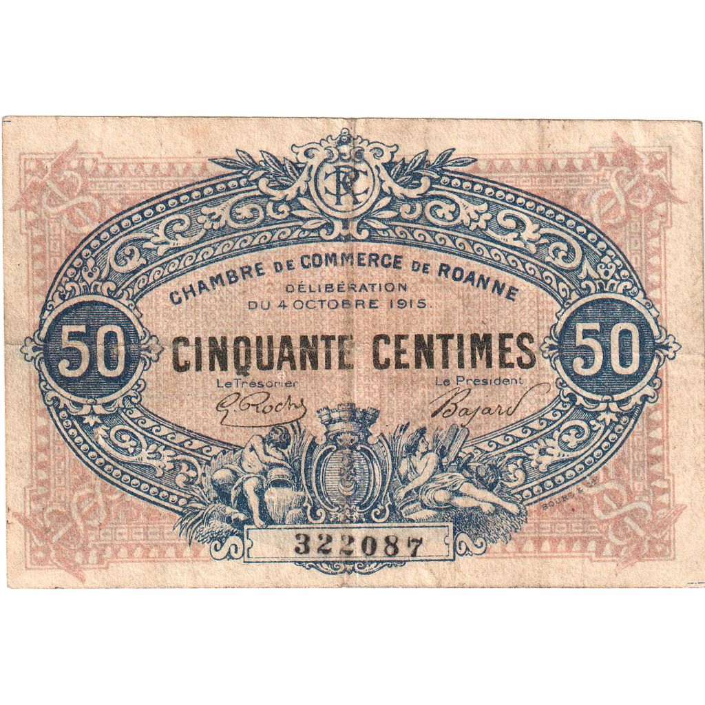 Francia, Roanne., 50 Centimes, 1915-10-04, 322087, Chambre de Commerce, EBC