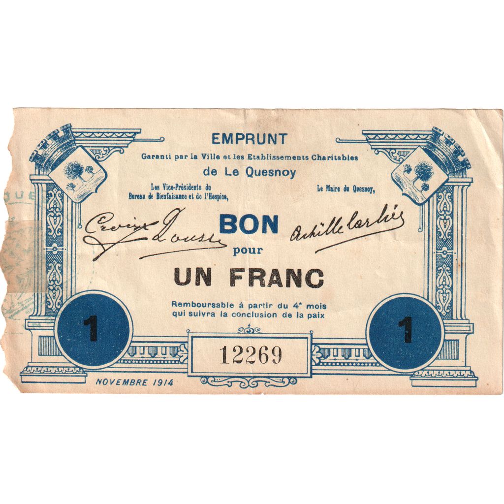 Francja, Le Quesnoy, 1 Franc, 1914-09-06, 12269, Bon Pour, AU(55-58)