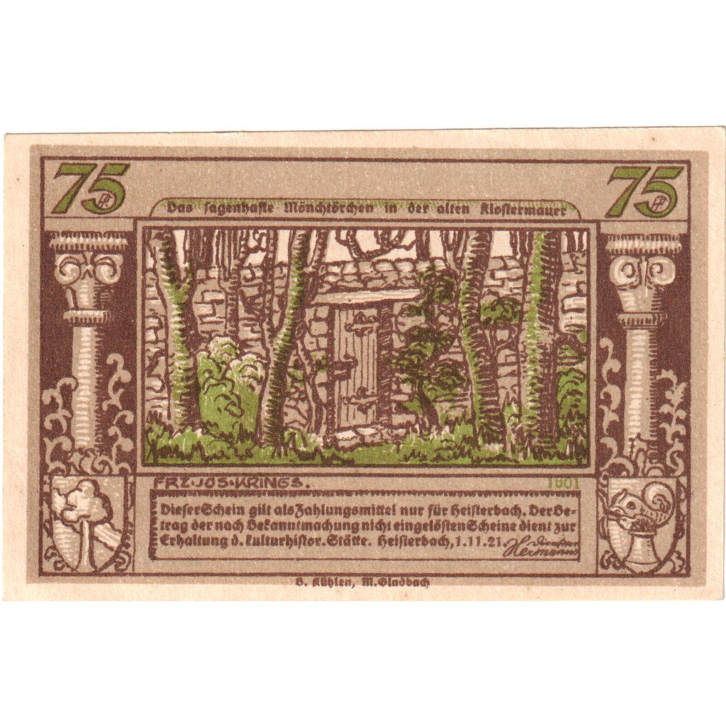 Alemanha, Heisterbach, 75 Pfennig, 1921-11-09, UNC(63)