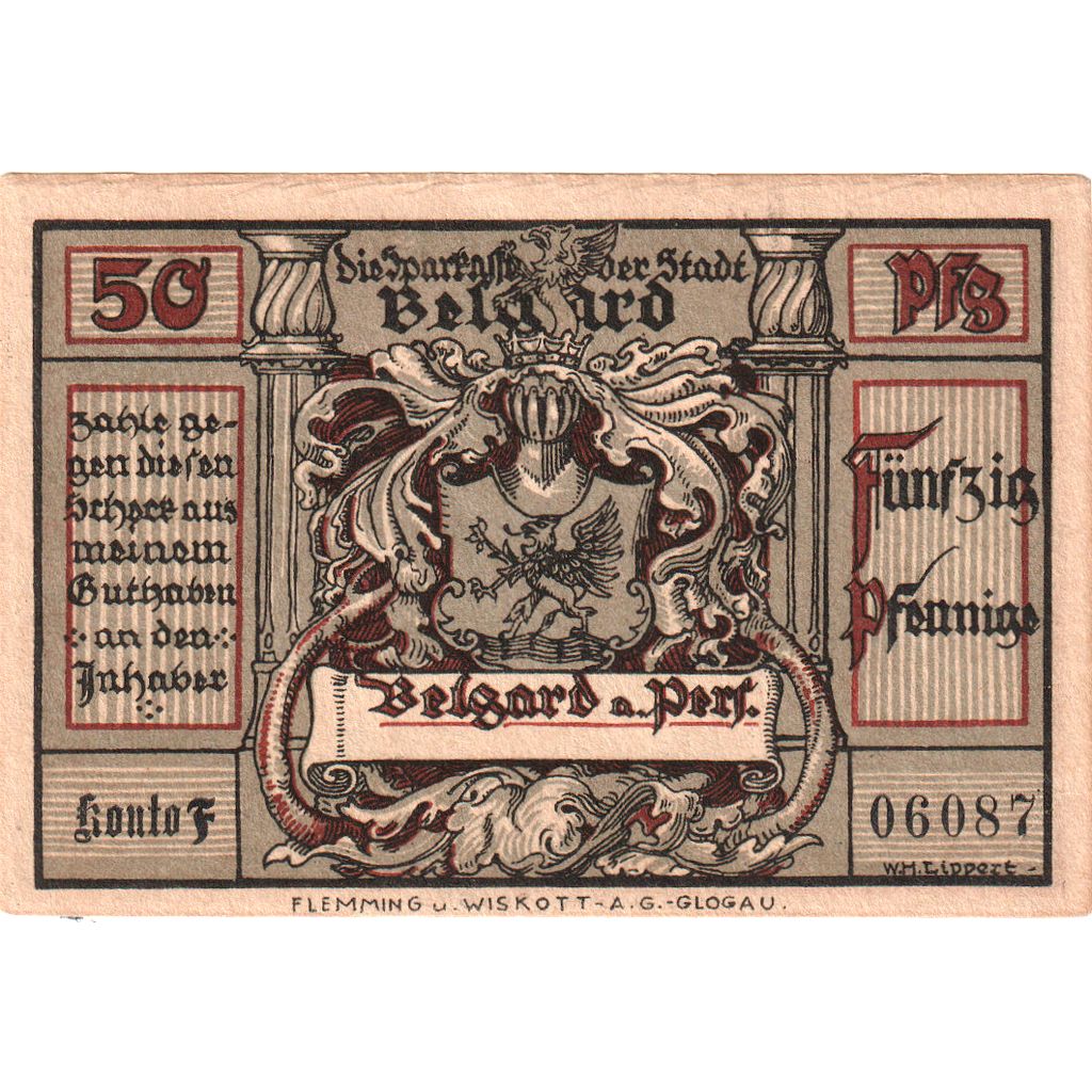 Nota, Alemanha, Belgard, 50 Pfennig, armée, 1920, UNC(63), Mehl:69.4a