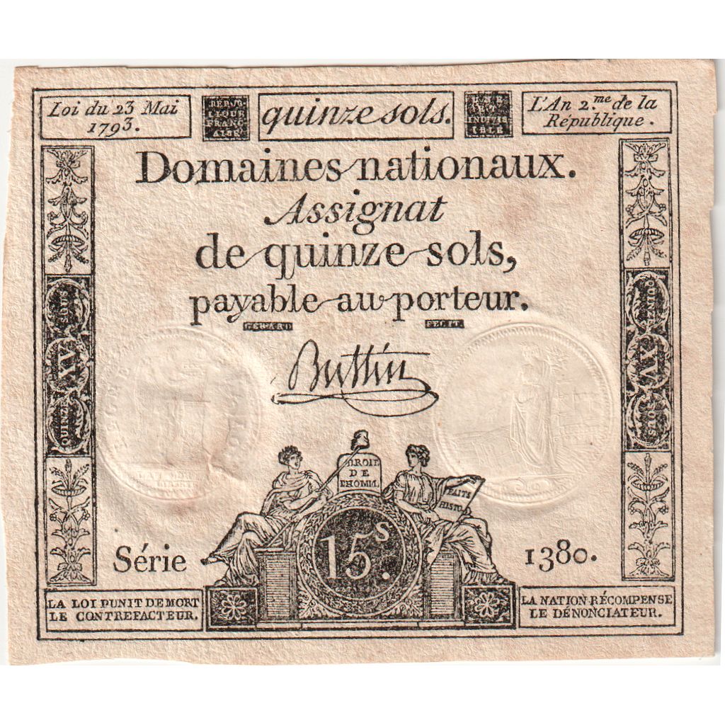 Francia, 15 Sols, 1792, Buttin, Loi du 4 janvier 1792 - L'an quatrième de la